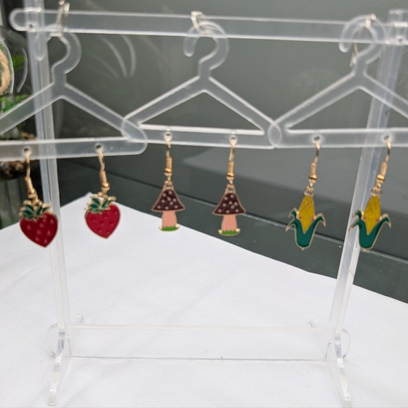 Jewelry - Strawberry/Mushroom/Corn Earrings Set Of 3 - NIP